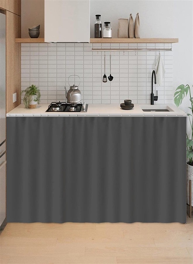 SK Studio Short Curtains for Kitchen, Privacy Cabinet Curtain Dust-Proof Window Shades Doorway Curtain for Closet Storage Room Dark Grey, 51.1" W x 27.6" H - Image 1